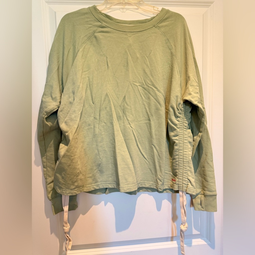 Peace Love World Women's Plus Large Crewneck Side Tie Pullover Green